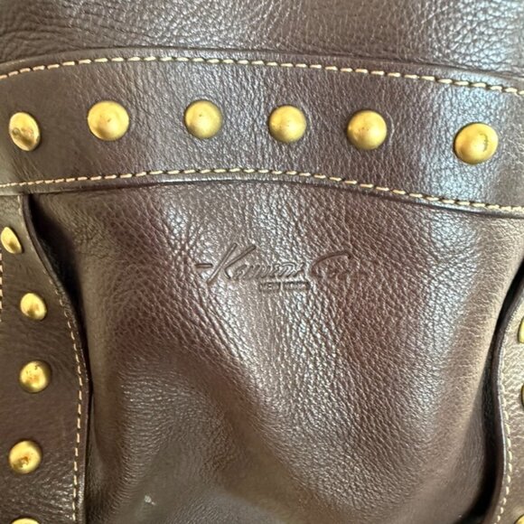 Kenneth Cole Brown Leather Studded Hobo Shoulder Bag — Brass Hardware — Large - Picture 4 of 8